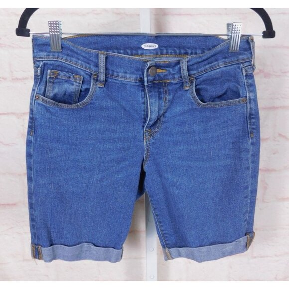 Old Navy Blue Denim Bermuda Shorts Size 4 Mid Wash Stretch Jean - Picture 1 of 10